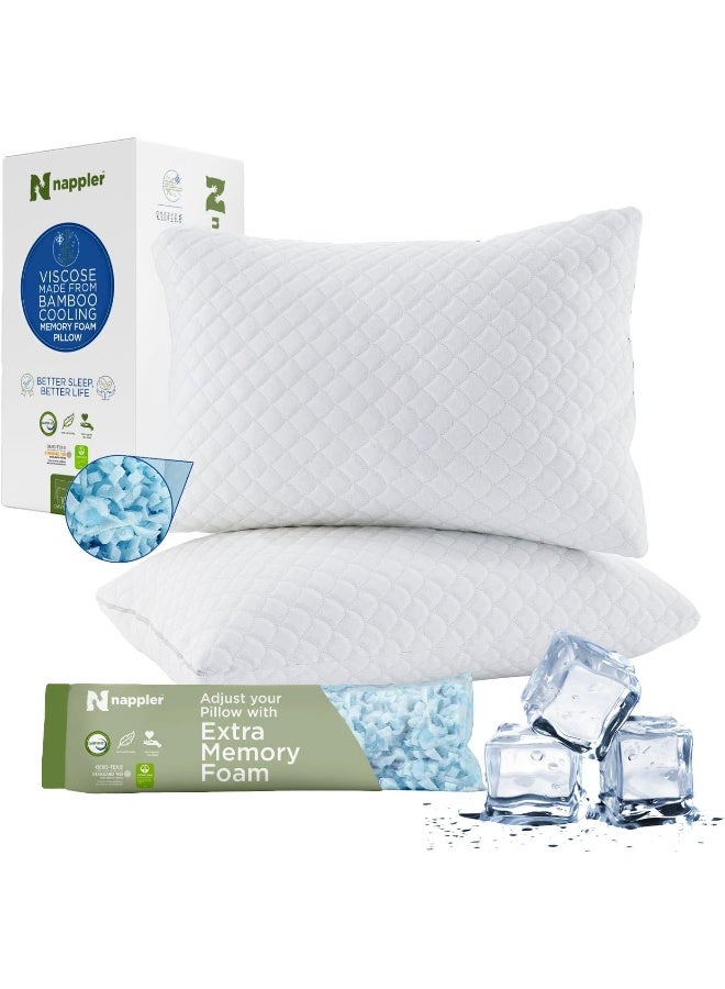 Nappler Cooling Pillow for hot Sleepers - Bed Pillows Queen Size Premium Set of 2 - Adjustable Shredded Memory Foam - Medium to Firm Pillows for Back, Stomach & Side Sleepers -Washable Cover - Image 1